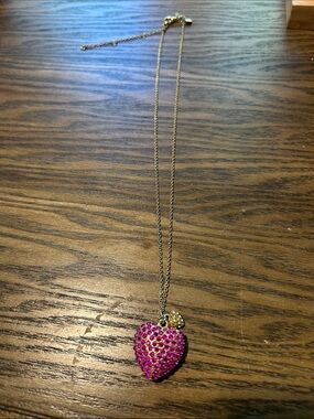 J Crew Heart Pendant Necklace with Pink and gold Crystal Accent